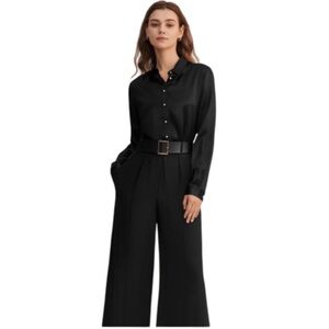 LILYSILK Classic Pearl Button Silk Black Shirt - Large (12)